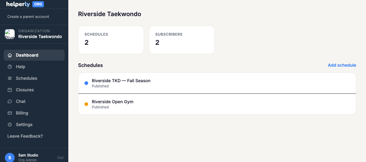 Org Schedule Dashboard