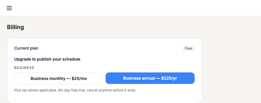 Org billing page showing the $25/mo plan