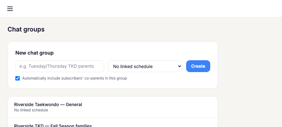 Chat groups list in Org Admin