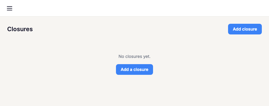 Closures list in Org Admin