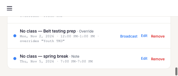 After: Override Posted to the Schedule
